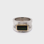 18CT WHITE GOLD RAIL EDGE TOURMALINE & DIAMOND DRESS RING VALUED @ $10799