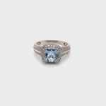 9CT WHITE GOLD AQUAMARINE & DIAMOND DRESS RING VALUED @ $2699