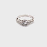 18CT WHITE GOLD ROLLING SHOULDER DIAMOND DRESS RING VALUED @ $2799