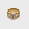 9CT YELLOW GOLD THICKENED TOP DIAMOND DRESS RING VALUED @ $3899