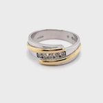 14CT YELLOW & WHITE GOLD CROSS OVER PATTERN DIAMOND DRESS RING VALUED @ $4199