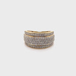 9CT YELLOW GOLD DIAMONDS SET IN THICKENED TOP DRESS RING VALUED @ $3499