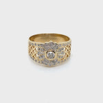 9CT TYELLOW GOLD FILIGREE PATTERN DIAMOND DRESS RING VALUED @ $2999