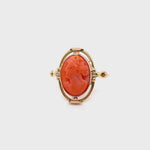 9CT ROSE GOLD CARVED PINK CORAL CAMEO RING VALUED @ $1499