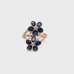 14CT ROSE GOLD SPLIT SHOULDER SAPPHIRE & DIAMOND DRESS RING VALUED @ $3299