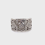 18CT WHITE GOLD FILIGREE THICKENED TOP DIAMOND DRESS RING VALUED @ $6599