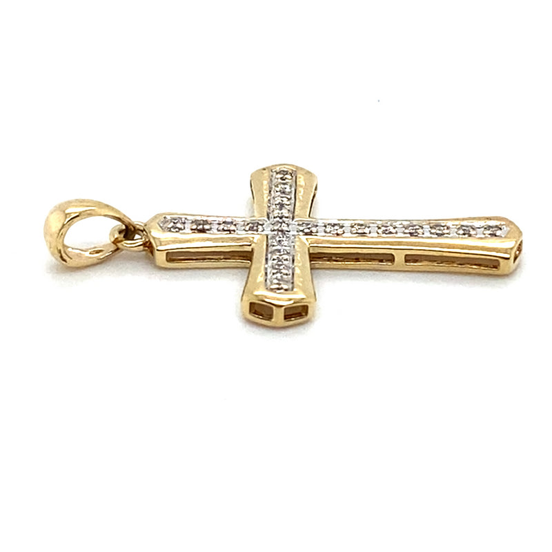 9CT YELLOW GOLD DIAMOND CROSS PENDANT TW 0.9g