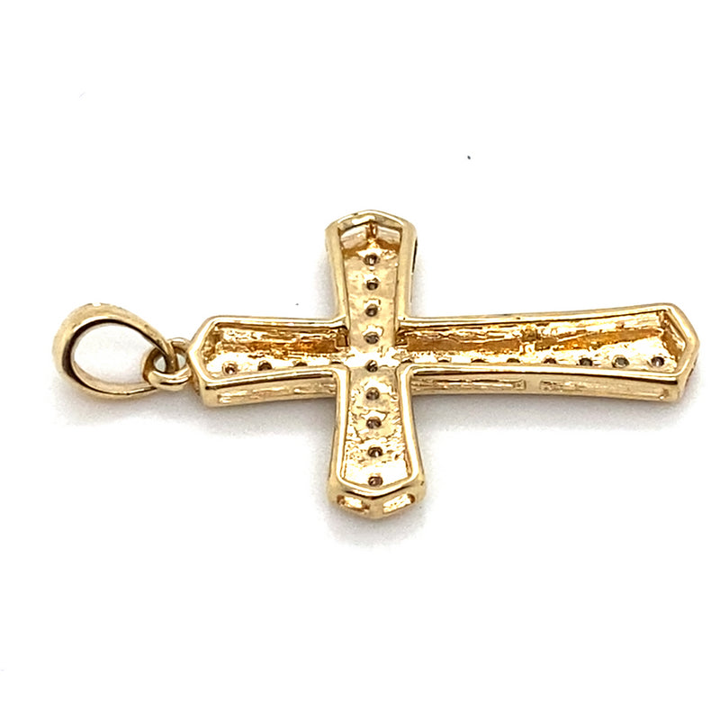 9CT YELLOW GOLD DIAMOND CROSS PENDANT TW 0.9g